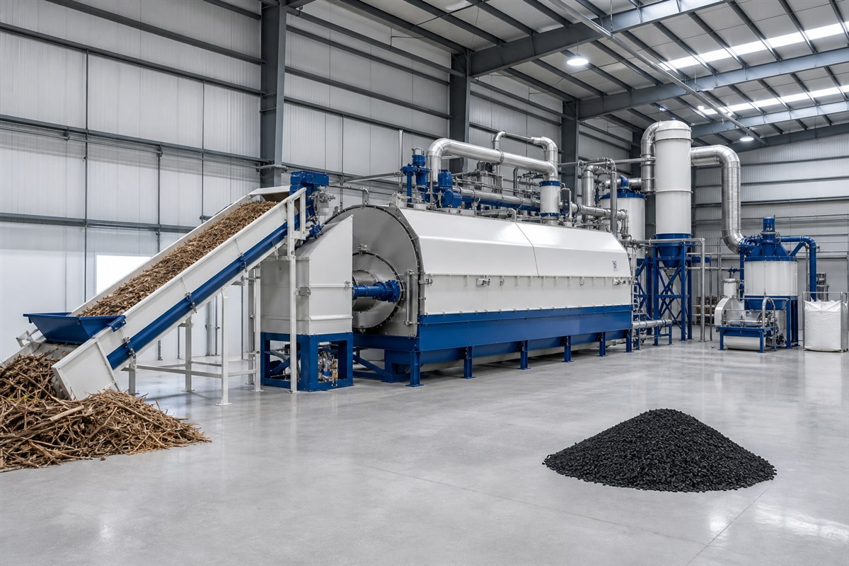Industrial charcoal production plant engineered by Proveg Engineering