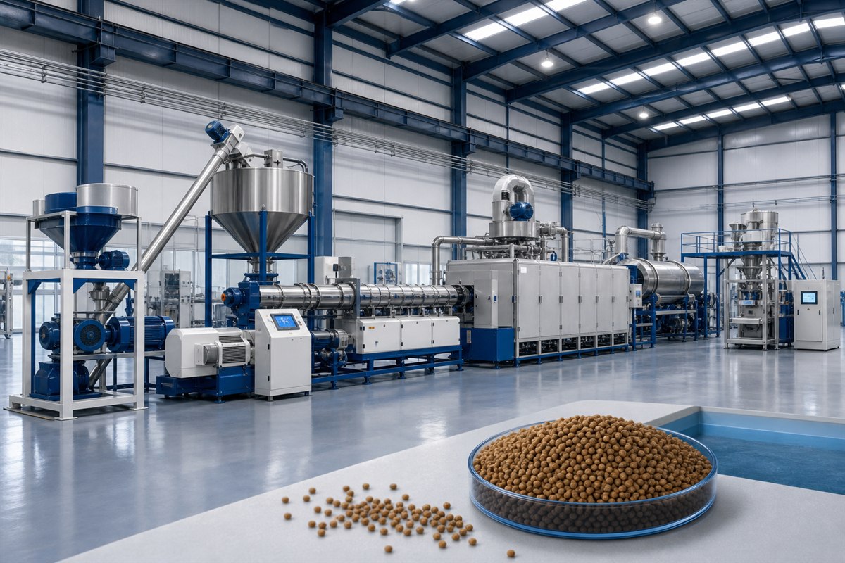 Floating fish feed production line with extrusion and drying equipment